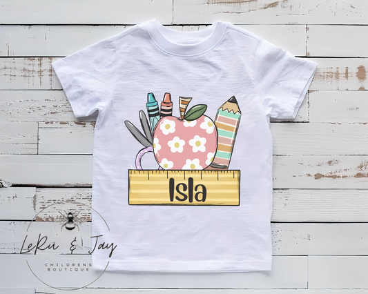 Customizable Flower Power Apple Back to School Tee