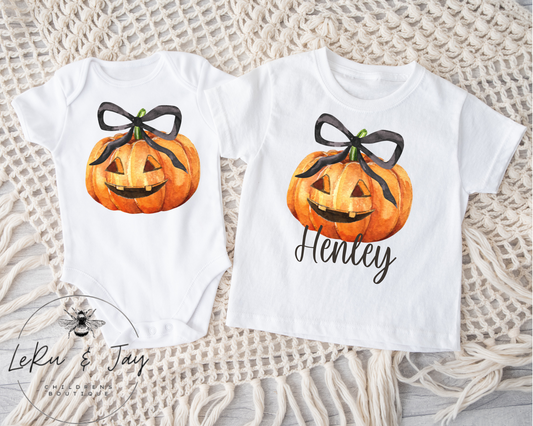 Pumpkin Bow Tee - with or without name