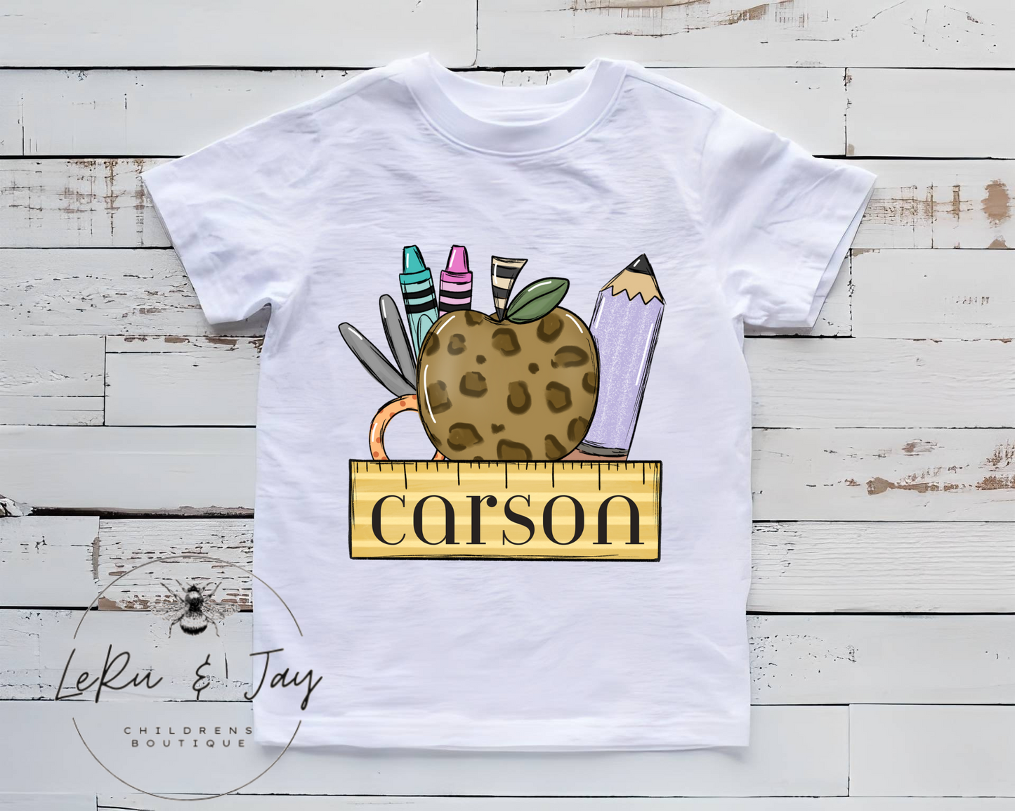 Customizable Leopard Apple Back to School Tee