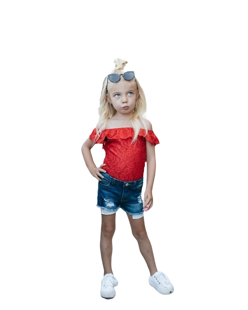 Irene flutter sleeve lace leotard – red rover