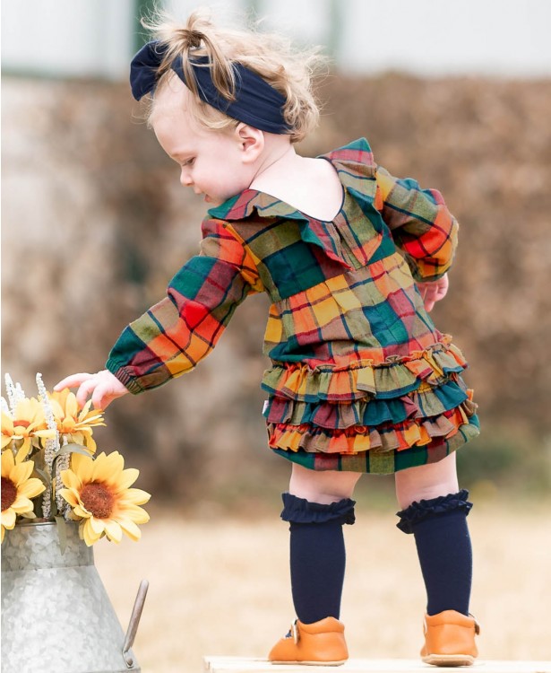 RuffleButts Autumn Plaid Bubble