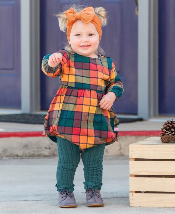 RuffleButts Autumn Plaid Bubble