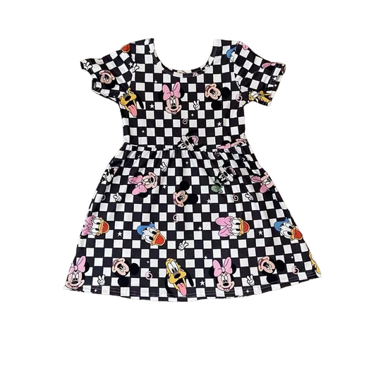 Black Checkered Mouse Friends Dress
