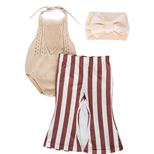 Brick Red and White Striped Bell Bottoms
