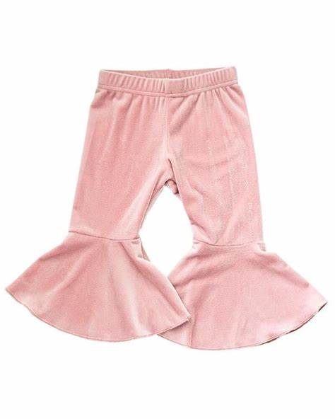 Pink Velour Pleated Bell Bottoms