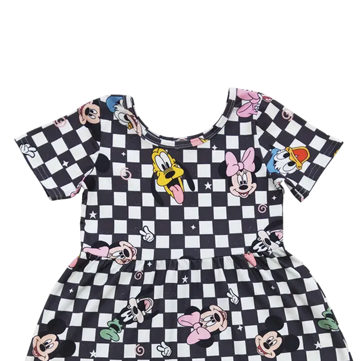 Black Checkered Mouse Friends Dress