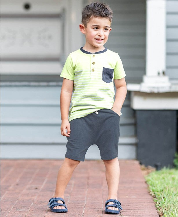 Lime Zest Stripe Color Block Henley Tee